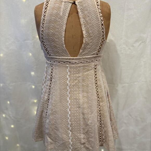 Free People Cream Lace Cut Out Dress Boho Size 2 - Picture 2 of 6
